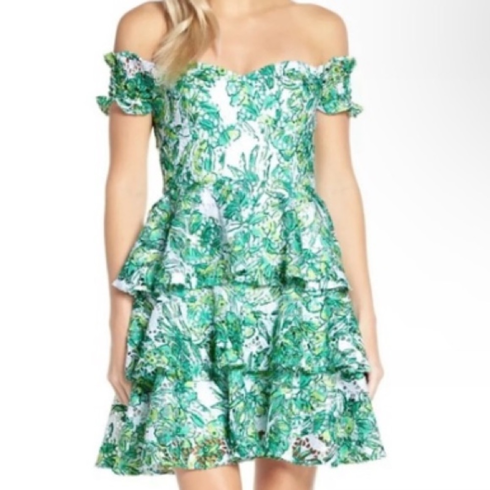 NWT Lilly Pulitzer Resort White Flamingle Cicely Off the Shoulder Dress - Sz 4